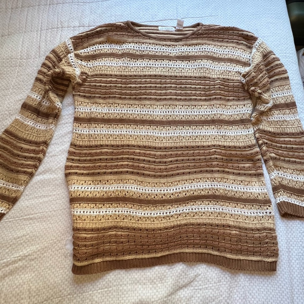Vintage Woven Caramel Striped Cozy Retro Knit - Picture 6 of 8